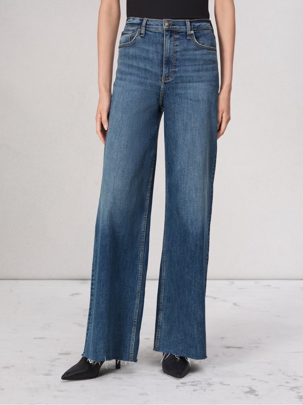 NWT rag & bone The Sofie High-Rise Ultra Wide Ankle Jeans in Blue Denim
